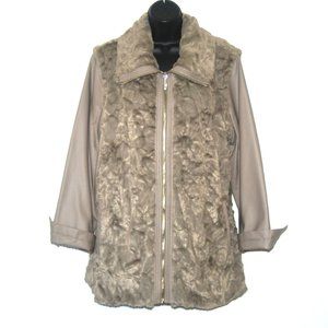 Dennis Basso Faux Fur & Leather Zip-off Sleeves Jacket Size Large NWOT!